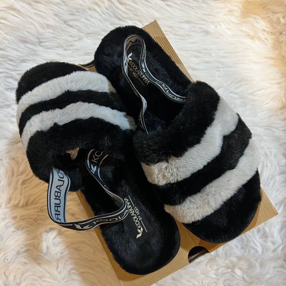 Koolaburra by UGG Black and Gray FUZZ’N Slides